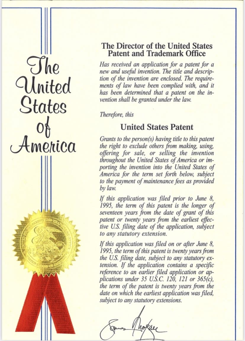 U.S. Patent Certificate